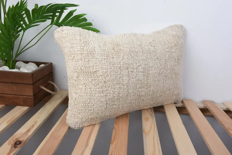 Crochet Pattern Pillow Case, Kilim Pillow, Boho Pillow Sham Cover, Pillow Sham, Gift Pillow, Boho Throw Pillow Cover, 12x20 Beige Pillow - 4