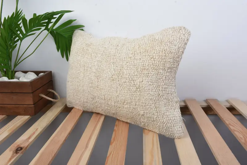Crochet Pattern Pillow Case, Kilim Pillow, Boho Pillow Sham Cover, Pillow Sham, Gift Pillow, Boho Throw Pillow Cover, 12x20 Beige Pillow - 5