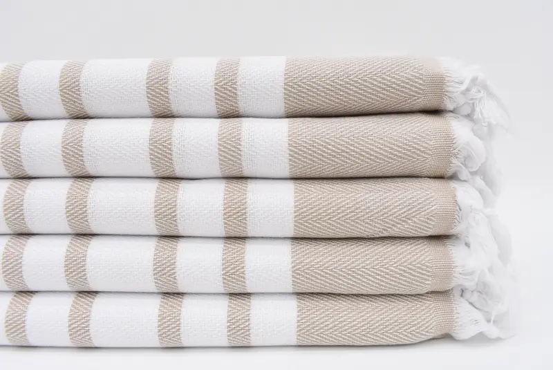 Turkish Towel Beach, 67x36 Beige Chevron Towel, Handmade Gift
