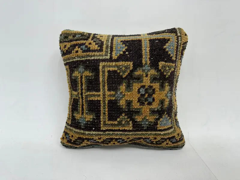 12x12 Blue Pillow Cover, Vintage Kilim Pillow, Pillow Case, Turkish Kilim Pillow, Farmhouse Pillow, Boho Pillow, Hippie Throw Cushion Case - 1