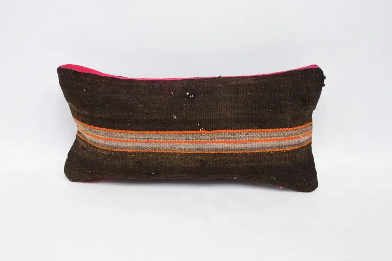 Pillow Case, Toss Cushion, Kilim Pillow, Vintage Kilim Throw Pillow, Home Decor Pillow, 8x16 Brown Pillow Case, Nomadic Cushion Case - 1