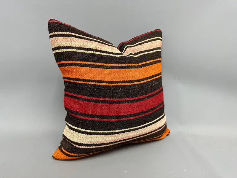 Cushion, Rustic Cushion Cover, Ethnical Kilim Rug Pillow, Handmade Kilim Cushion, Pillow for Couch, 20x20 Orange Pillow - 2