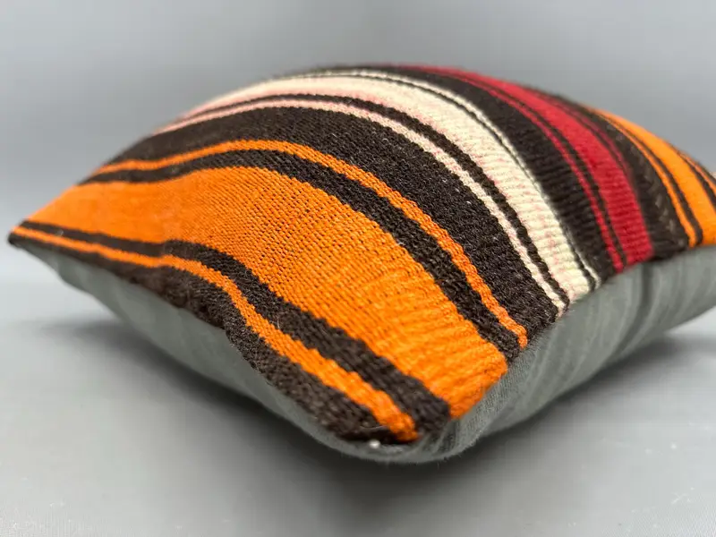 Cushion, Rustic Cushion Cover, Ethnical Kilim Rug Pillow, Handmade Kilim Cushion, Pillow for Couch, 20x20 Orange Pillow - 6