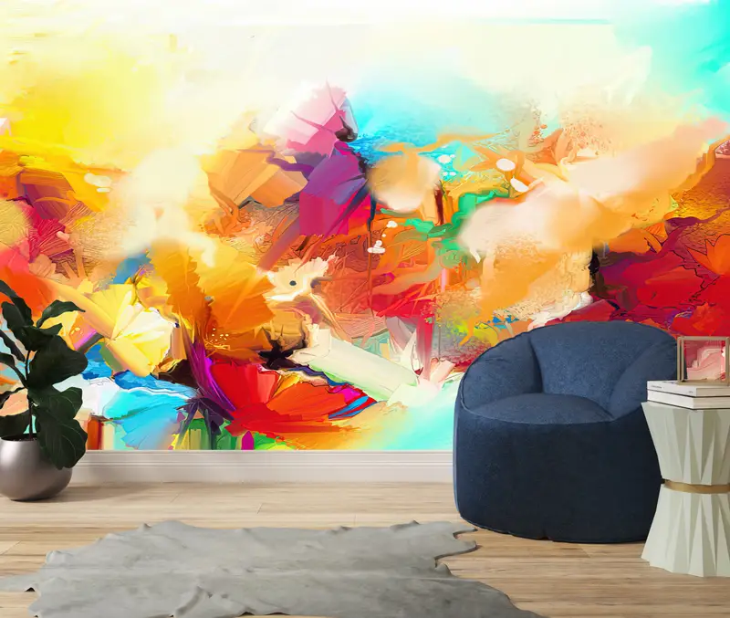 Zeitgenössische, farbenfrohe, abstrakt bedruckte Tapete: Werten Sie Ihren Raum auf