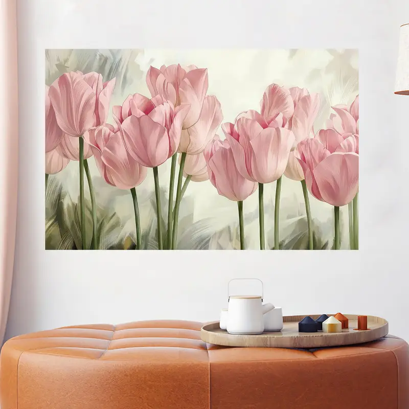 モダンなピンクのチューリップ プリント ガラス - トレンディなフラワー デザイン
