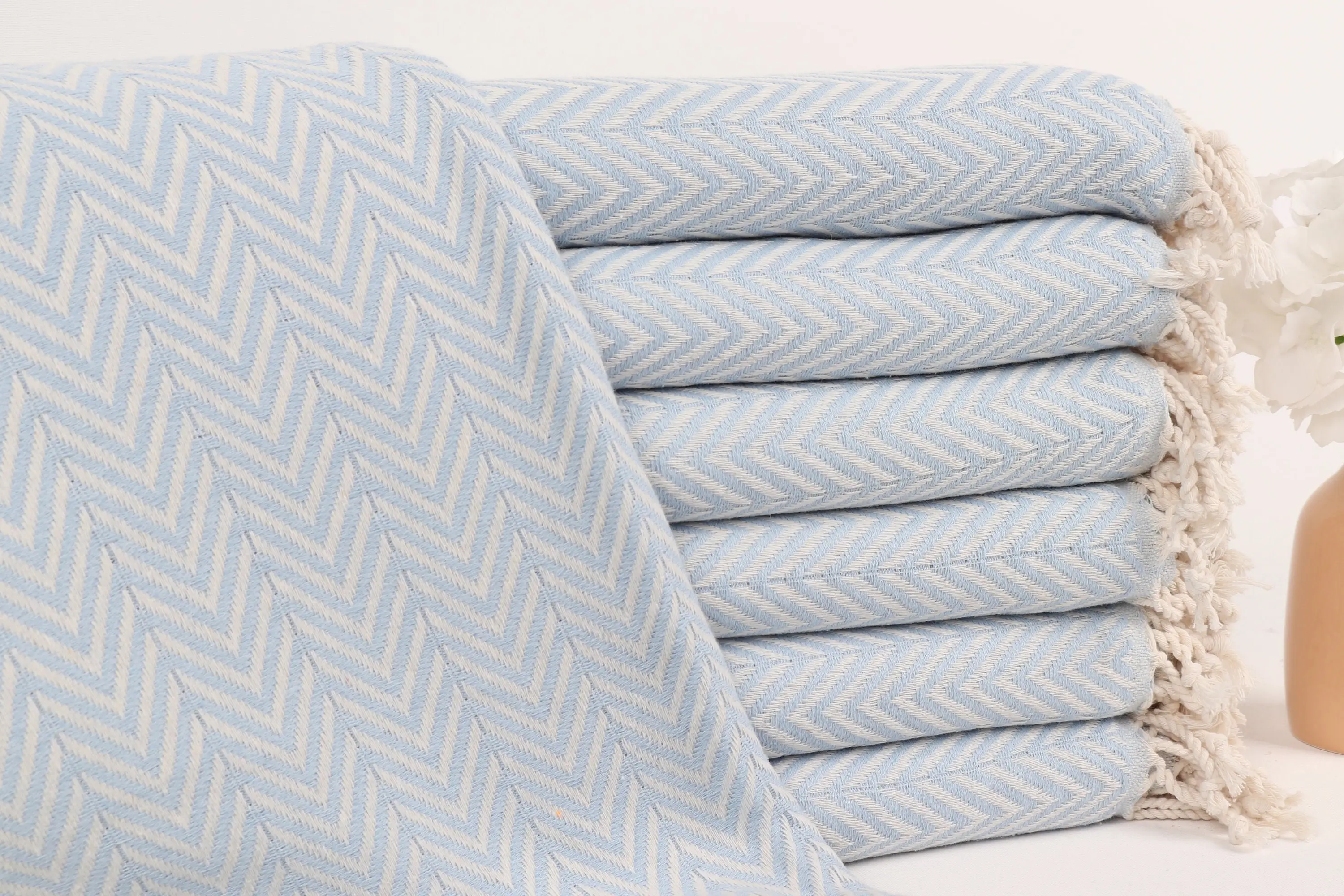 Monogram Beach Towel Turkish Cotton Baby Blue, 40x71 Inches - 1