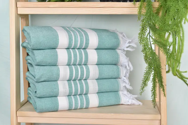 Striped Towel Green Cotton Beach Towel, 40x71 Inches