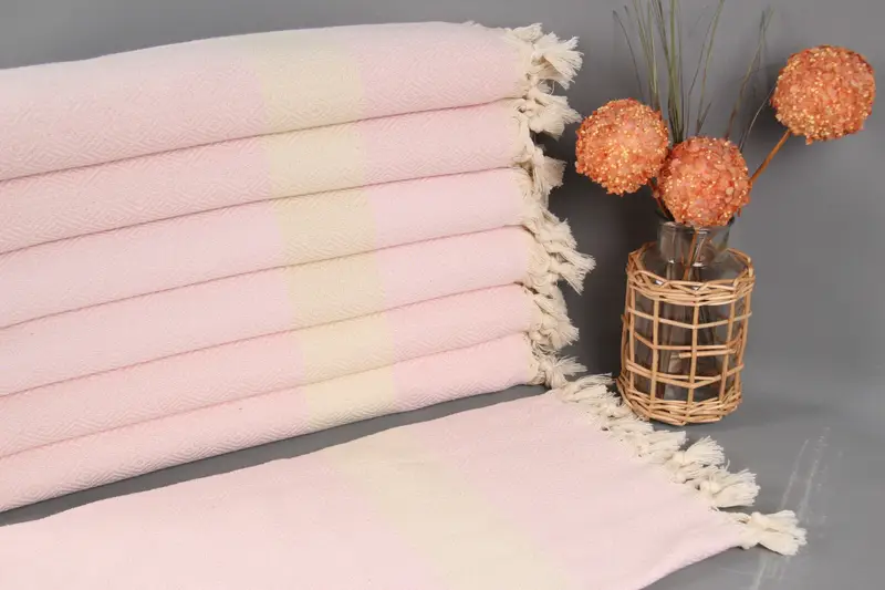 Handwoven Dish Towel Organic Cotton Light Pink Diamond, 20x36 Inches