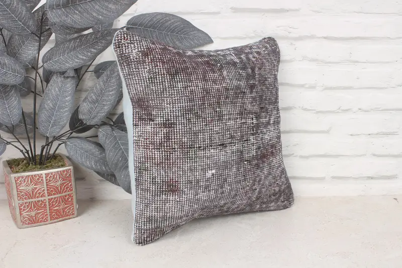 Bohemian Cushion Cushion Case, Kilim Cushion Sham, Pillow Sham, 14x14 Gray Pillow Sham, Home Decor Pillow, Vintage Kilim Throw Pillow - 3
