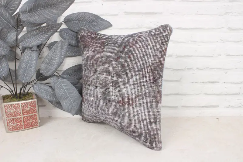 Bohemian Cushion Cushion Case, Kilim Cushion Sham, Pillow Sham, 14x14 Gray Pillow Sham, Home Decor Pillow, Vintage Kilim Throw Pillow - 4