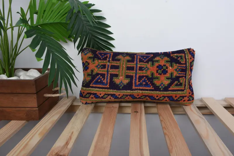 Ethnic Pillow, Designer Throw Pillow, Kilim Pillow, Aztec Pillow Sham, Kilim Cushion Sham, Cushion Case, 8x16 Blue Cushion Case, Kilim Pillow Cover - 1
