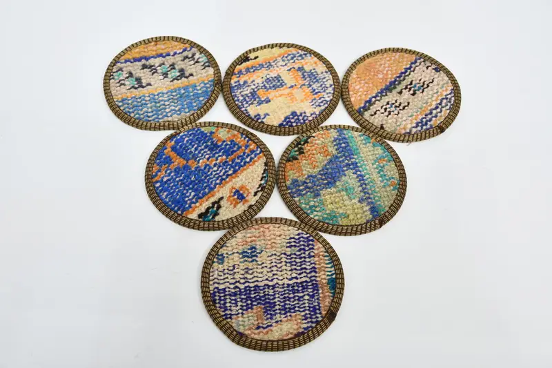 Posavasos redondos bohemios de color naranja y bronce, posavasos bohemios con estilo
