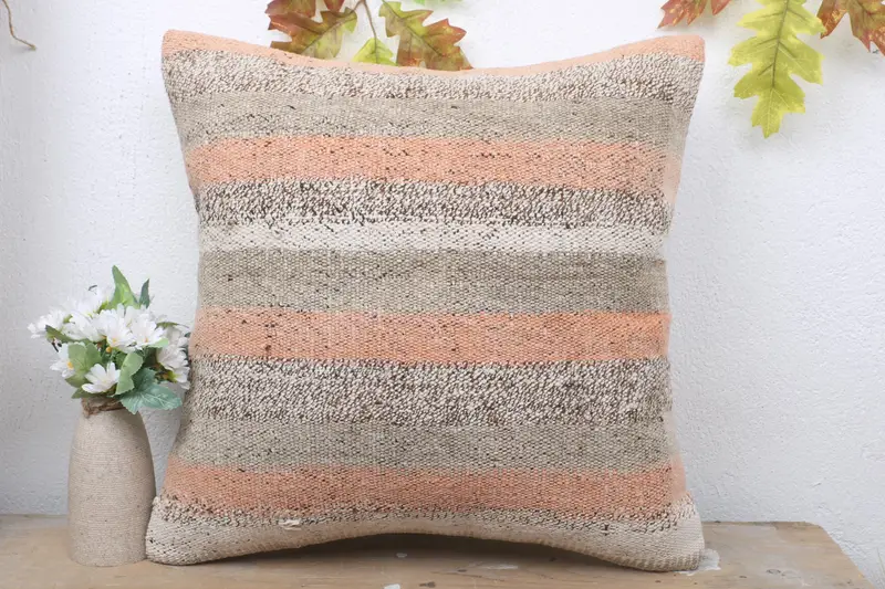 Vintage Pillow, Boho Pillow, Pillow Cover, Vintage Kilim Pillow, 18x18 Brown Pillow Cover, Sofa Bolster Cushion Cover - 2