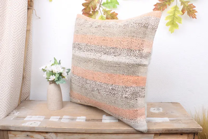 Vintage Pillow, Boho Pillow, Pillow Cover, Vintage Kilim Pillow, 18x18 Brown Pillow Cover, Sofa Bolster Cushion Cover - 4