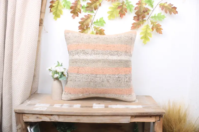 Vintage Pillow, Boho Pillow, Pillow Cover, Vintage Kilim Pillow, 18x18 Brown Pillow Cover, Sofa Bolster Cushion Cover - 1