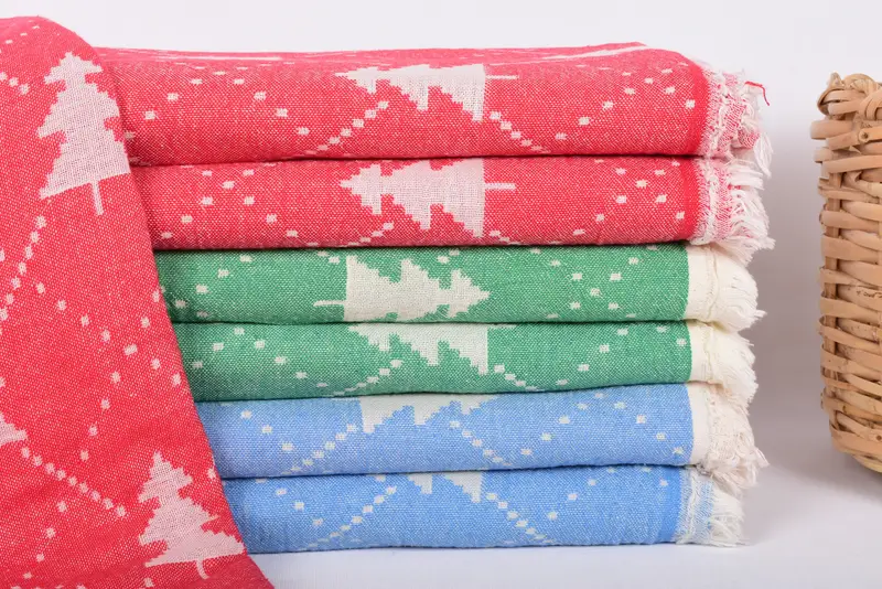 Red Christmas Patterned Bath Towel, Bachelorette Party Gift, 83x42 Inches