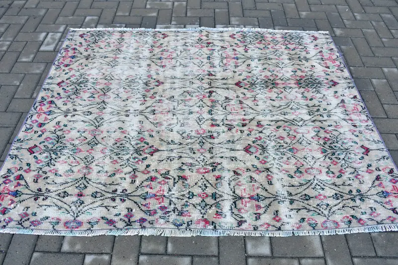 Türk Vintage Halısı 6x4,3 ft (183x132 cm), Oushak Mavi Yün Halı - 1