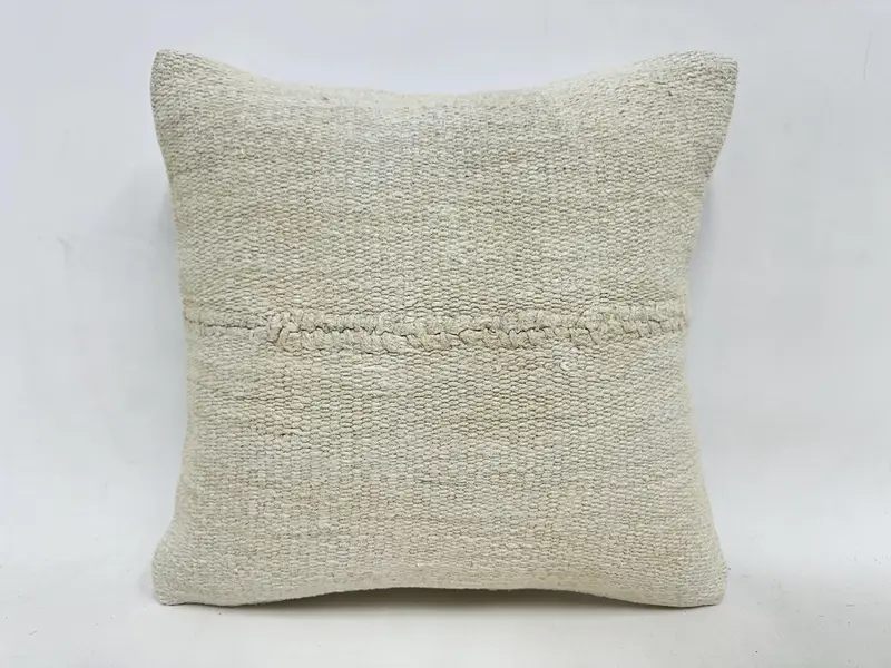 Turkish Kilim Pillow, 16x16 Beige Pillow, Handmade Pillow Sham, Home Decor Pillow, Vintage Pillow, Pillow Cover, Authentic Pillow - 1