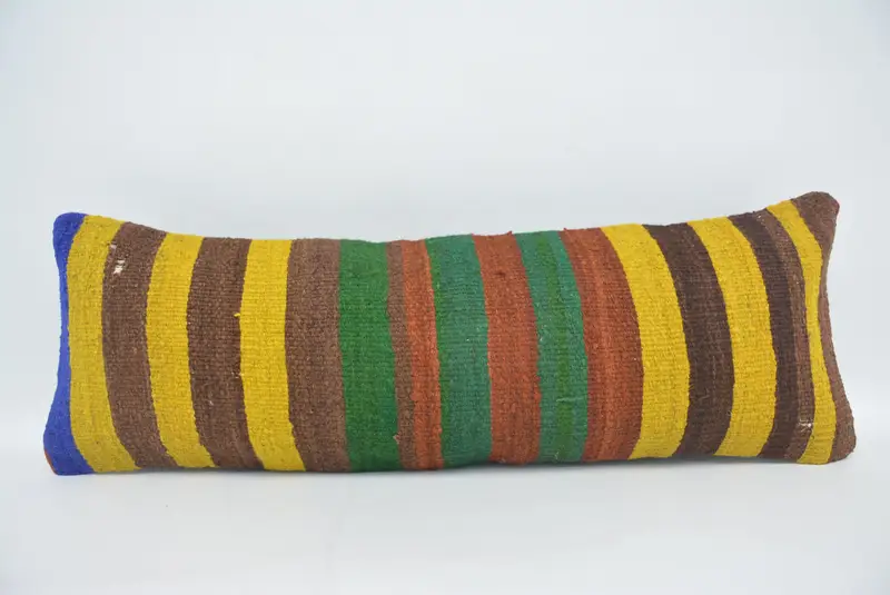 Handgefertigtes gestreiftes Kissen, 12x36 braunes und grünes Hanfkissen