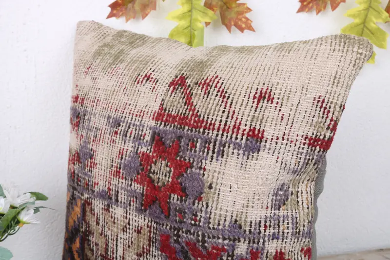 Vintage Kilim Throw Pillow, Turkish Kilim Pillow, Vintage Kilim Pillow, Pillow, 16x16 Red Pillow Cover, Neutral Pillow Case - 5