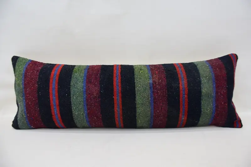 Handmade Kilim Cushion, Vintage Kilim Throw Pillow, 12x36 Blue Pillow Cover, Car Cushion Case, Cushion Case, Ethnical Kilim Rug Pillow - 1