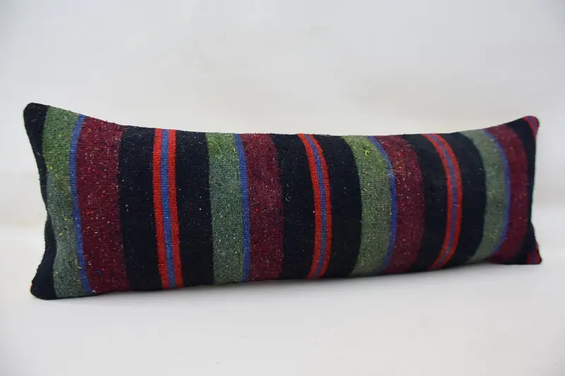Handmade Kilim Cushion, Vintage Kilim Throw Pillow, 12x36 Blue Pillow Cover, Car Cushion Case, Cushion Case, Ethnical Kilim Rug Pillow - 3