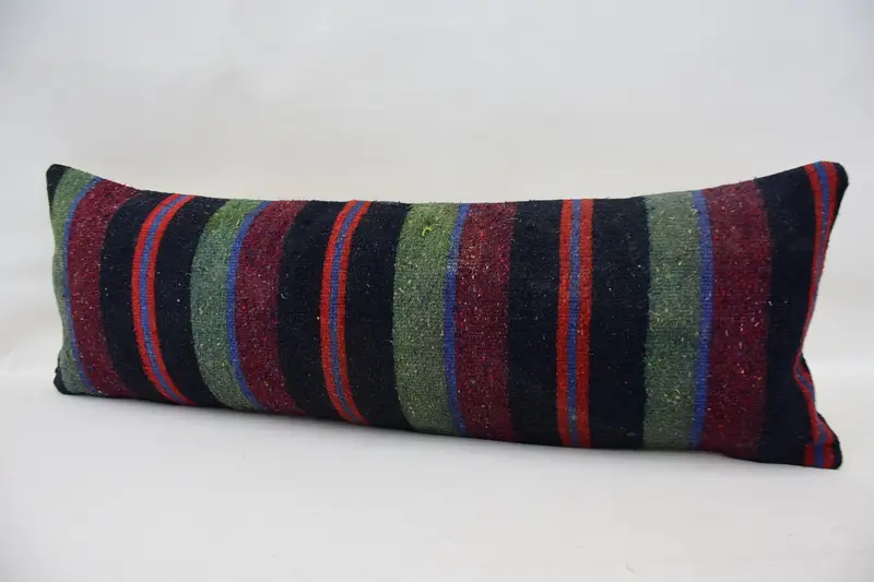 Handmade Kilim Cushion, Vintage Kilim Throw Pillow, 12x36 Blue Pillow Cover, Car Cushion Case, Cushion Case, Ethnical Kilim Rug Pillow - 5