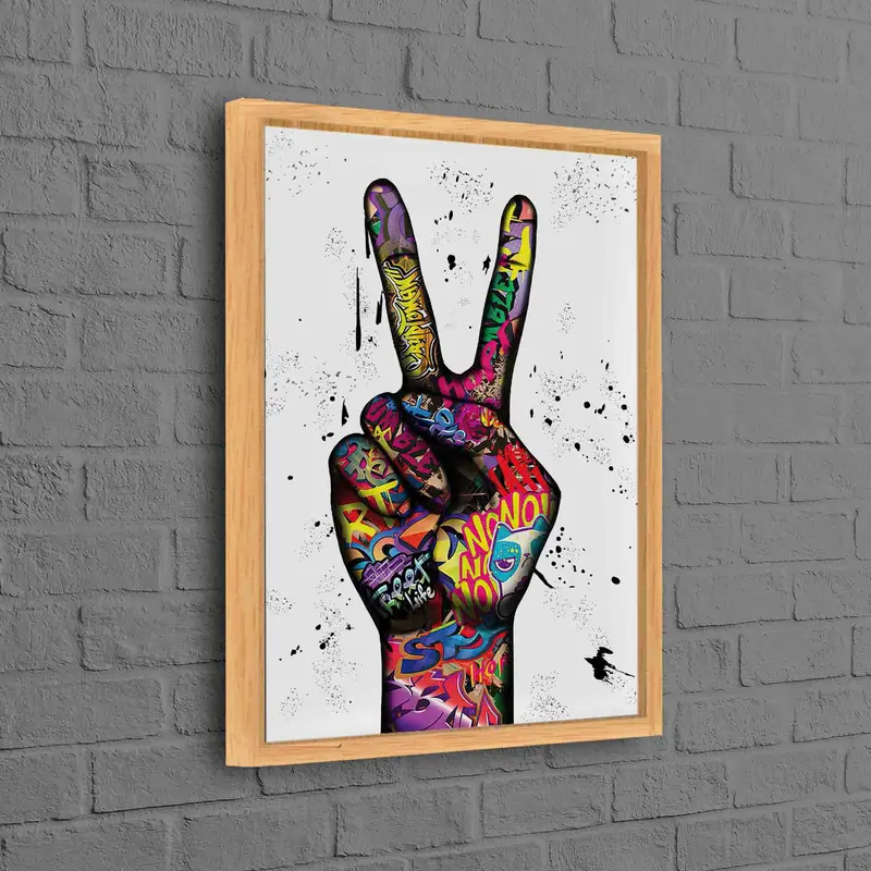トレンディなカラフルな抽象キャンバス: ピース フィンガー グラフィティ アート プリント