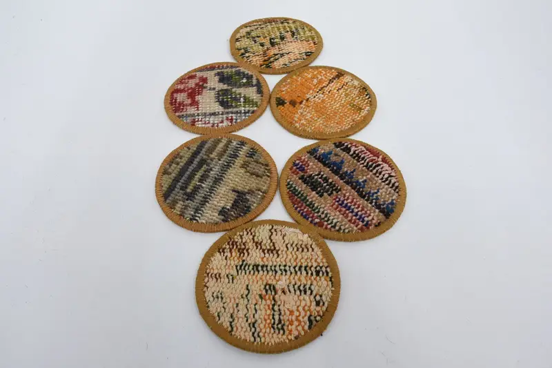 Brown Round Coaster Set, Non-Slip Stylish Rug Coasters