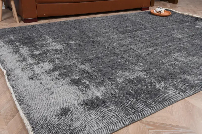 Türk 5.7x8.6 ft Büyük Halı, Vintage Halı, Oushak Gri Çizgili Halı - 1