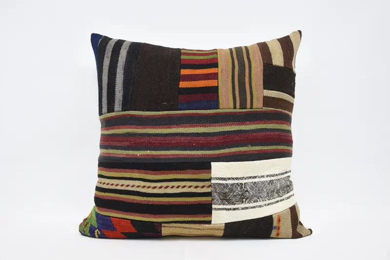 Throw Striped Brown Pillowcase, Large Square Antique 32x32 inch Pillow - 1