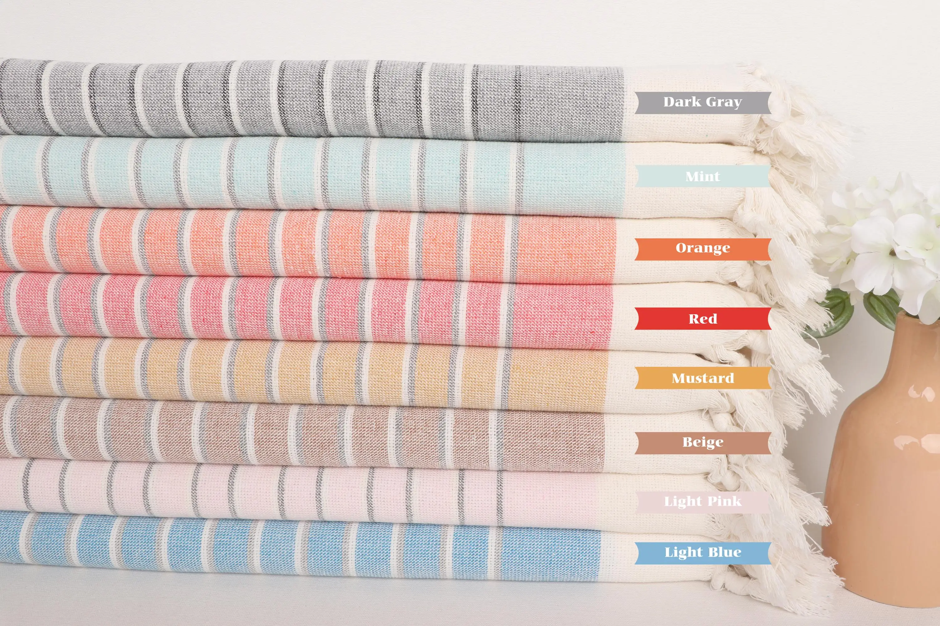 Personalized Dish Towel Cotton, Striped Terry Hand Towel, Beige, 18x36 Inches - 1