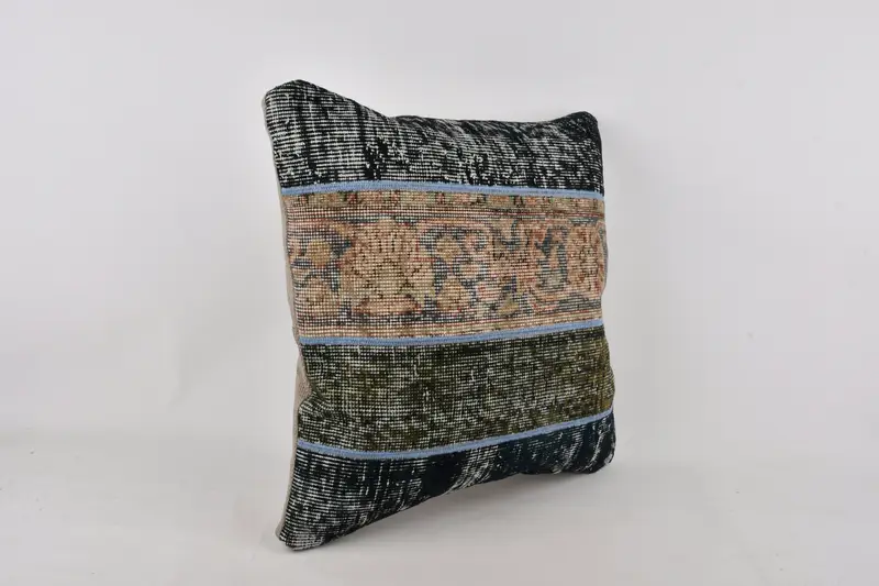 Vintage Kilim Throw Pillow, 24x24 Blue Cushion, Pillow, Lounge Throw Pillow Case, Turkish Kilim Pillow, Aesthetic Pillow, Vintage Pillow - 2