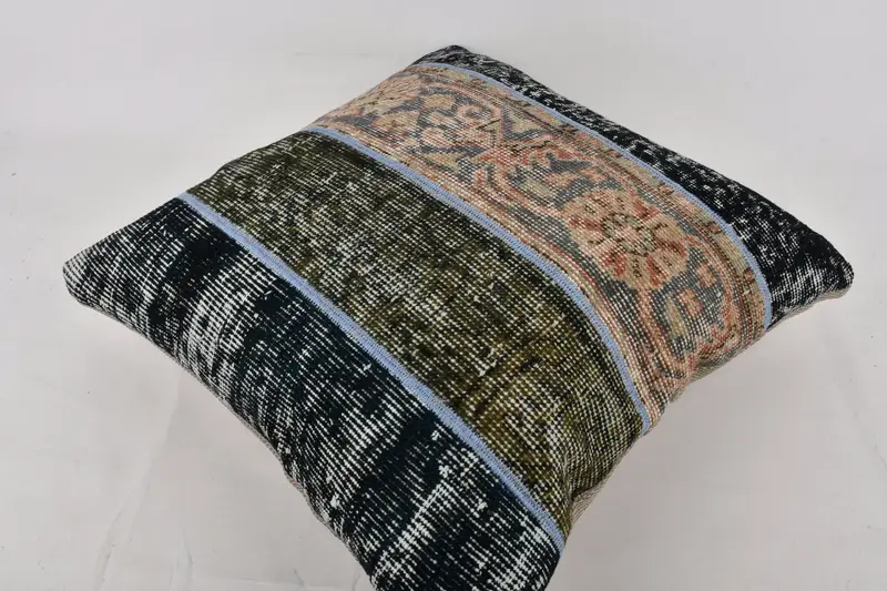 Vintage Kilim Throw Pillow, 24x24 Blue Cushion, Pillow, Lounge Throw Pillow Case, Turkish Kilim Pillow, Aesthetic Pillow, Vintage Pillow - 6