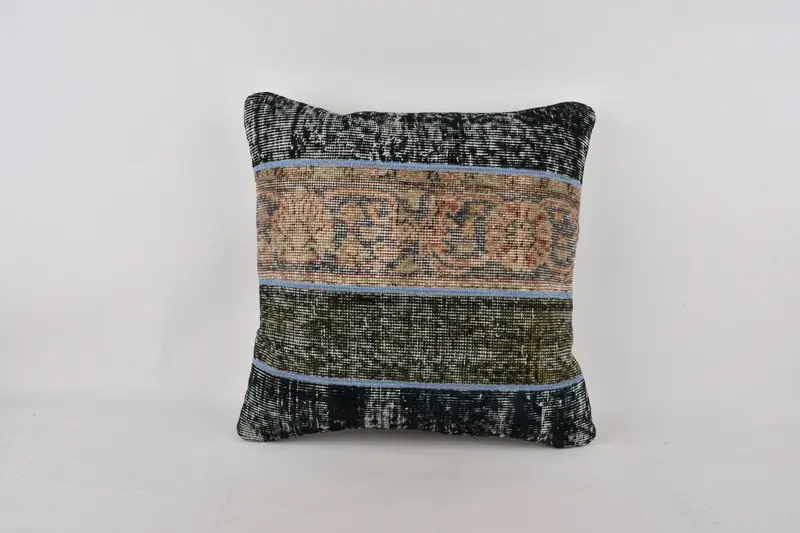 Vintage Kilim Throw Pillow, 24x24 Blue Cushion, Pillow, Lounge Throw Pillow Case, Turkish Kilim Pillow, Aesthetic Pillow, Vintage Pillow - 1