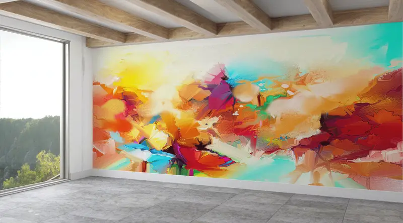 Zeitgenössische, farbenfrohe, abstrakt bedruckte Tapete: Werten Sie Ihren Raum auf