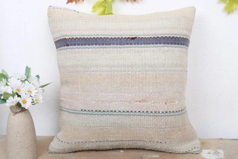 Authentic Pillow Cover, Gift Pillow, Handmade Kilim Cushion, Pillow, 16x16 Beige Pillow Case, Garden Cushion Cover, Turkish Kilim Pillow - 2