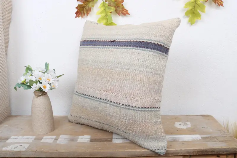 Authentic Pillow Cover, Gift Pillow, Handmade Kilim Cushion, Pillow, 16x16 Beige Pillow Case, Garden Cushion Cover, Turkish Kilim Pillow - 4