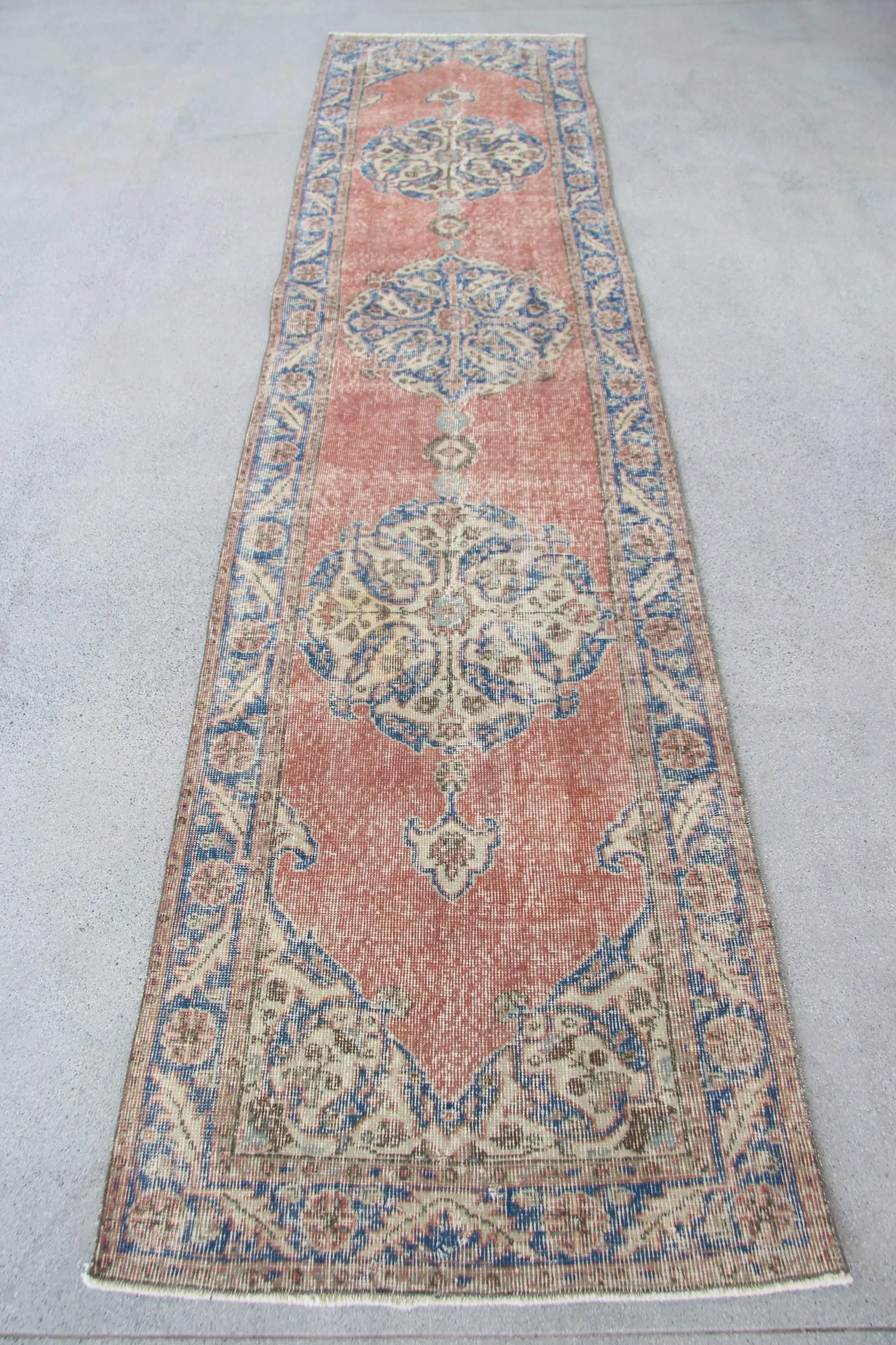 Vintage Rug, 2.7x11.6 ft Runner Rug, Red Ombré Wool Turkish Rug - 1