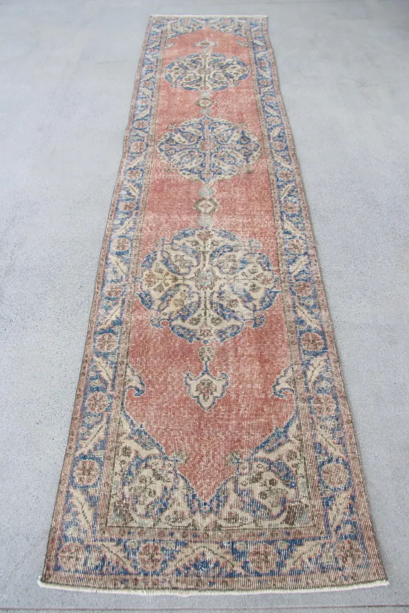 Kırmızı ve Mavi Ombré Halı, 2,7x11,6 ft Zarif Dekor