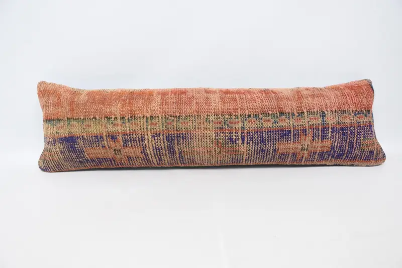Throw Pillow, 30x107 cm Orange Cushion, Rectangle Moroccan Euro Sham - 1
