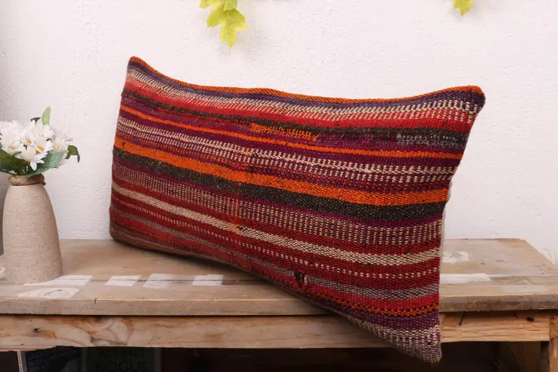 Pillow Cover, Muted Cushion Cover, Turkish Rugs Cushion, Handmade Kilim Cushion, Boho Pillow, Decorative Pillow Case, Kilim Pillow, 12x24 Red Pillow - 4