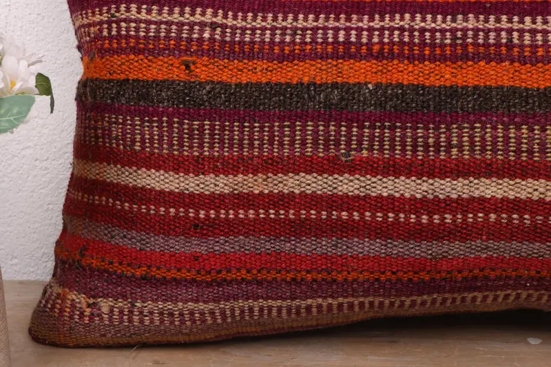 Pillow Cover, Muted Cushion Cover, Turkish Rugs Cushion, Handmade Kilim Cushion, Boho Pillow, Decorative Pillow Case, Kilim Pillow, 12x24 Red Pillow - 3