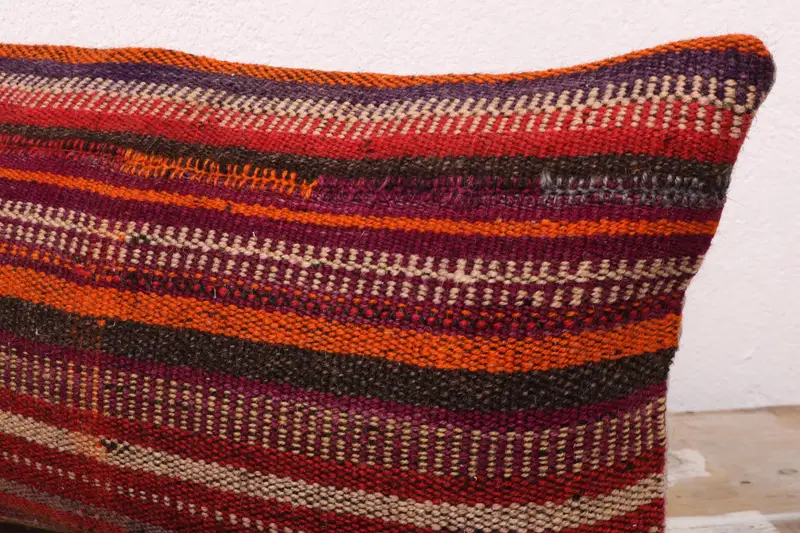 Pillow Cover, Muted Cushion Cover, Turkish Rugs Cushion, Handmade Kilim Cushion, Boho Pillow, Decorative Pillow Case, Kilim Pillow, 12x24 Red Pillow - 5