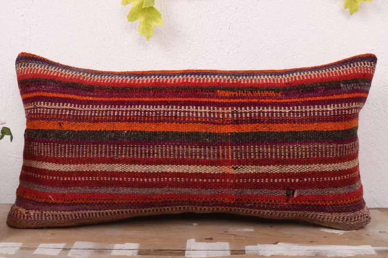 Pillow Cover, Muted Cushion Cover, Turkish Rugs Cushion, Handmade Kilim Cushion, Boho Pillow, Decorative Pillow Case, Kilim Pillow, 12x24 Red Pillow - 2