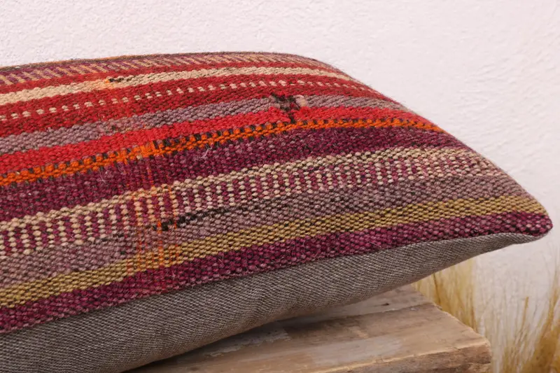 Pillow Cover, Muted Cushion Cover, Turkish Rugs Cushion, Handmade Kilim Cushion, Boho Pillow, Decorative Pillow Case, Kilim Pillow, 12x24 Red Pillow - 6