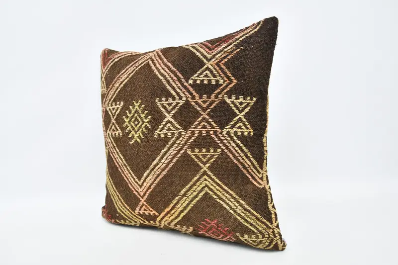 20x20 Brown Cushion, Home Decor Pillow, Living Room Throw Pillow Case, Kilim Pillow Cover, Pillow Case, Kilim Cushion Sham - 4