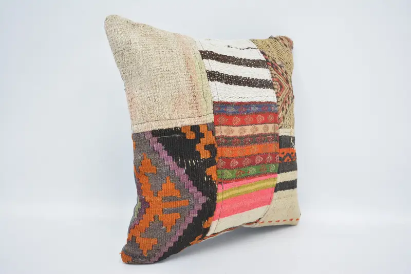 Turkish Kilim Pillow, Turkish Pillow, Pillow, One Of A Kind Pillow, Christmas Pillow Sham, 16x16 White Cushion Case, Gift Pillow, Muted Pillow Sham - 3