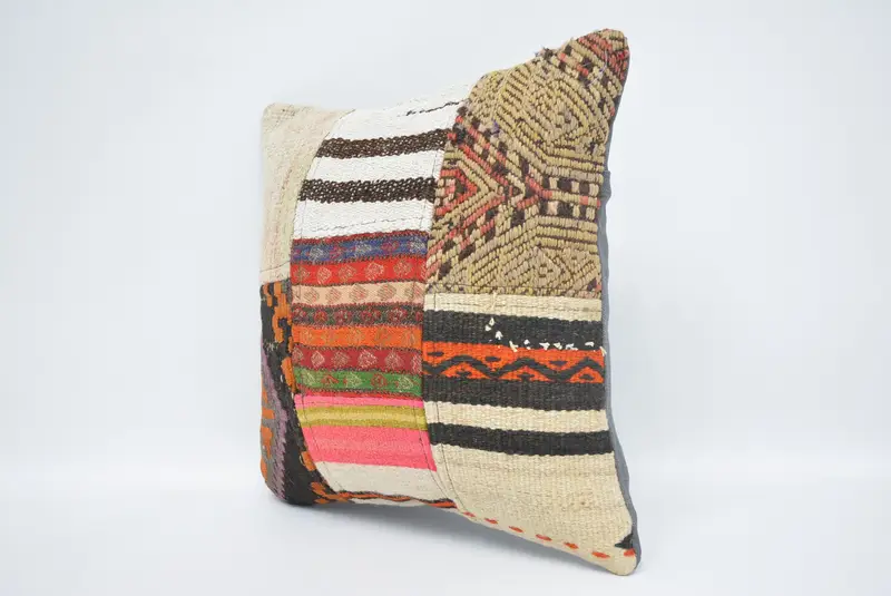 Turkish Kilim Pillow, Turkish Pillow, Pillow, One Of A Kind Pillow, Christmas Pillow Sham, 16x16 White Cushion Case, Gift Pillow, Muted Pillow Sham - 4