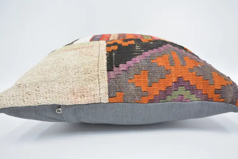 Turkish Kilim Pillow, Turkish Pillow, Pillow, One Of A Kind Pillow, Christmas Pillow Sham, 16x16 White Cushion Case, Gift Pillow, Muted Pillow Sham - 5